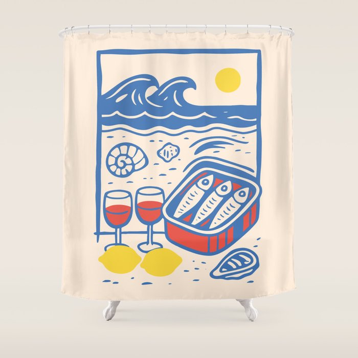 Sardines, Lemons and Wine at the Beach Shower Curtain Gallery Image 1