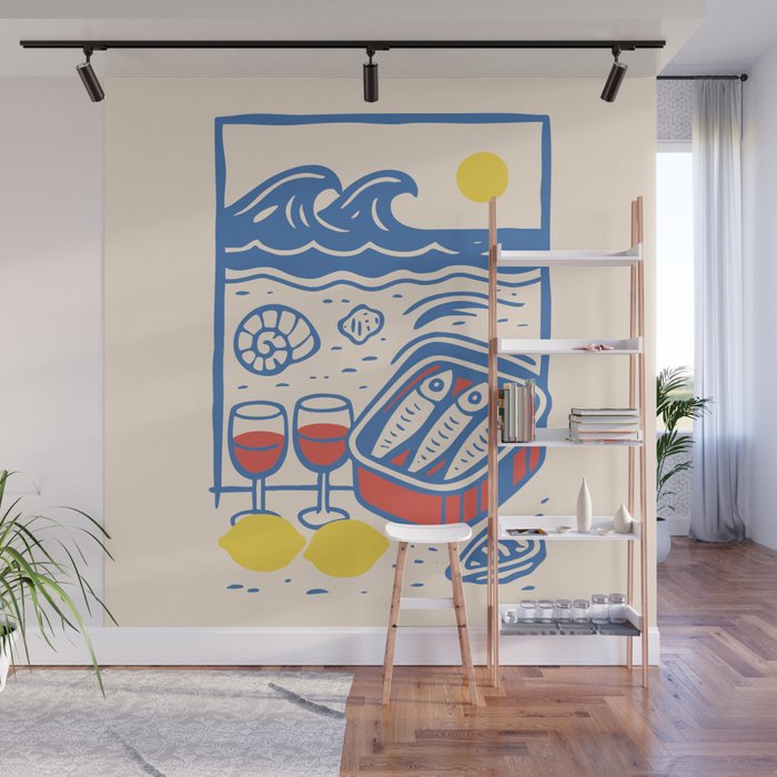 Sardines, Lemons and Wine at the Beach Wall Mural Gallery Image 1