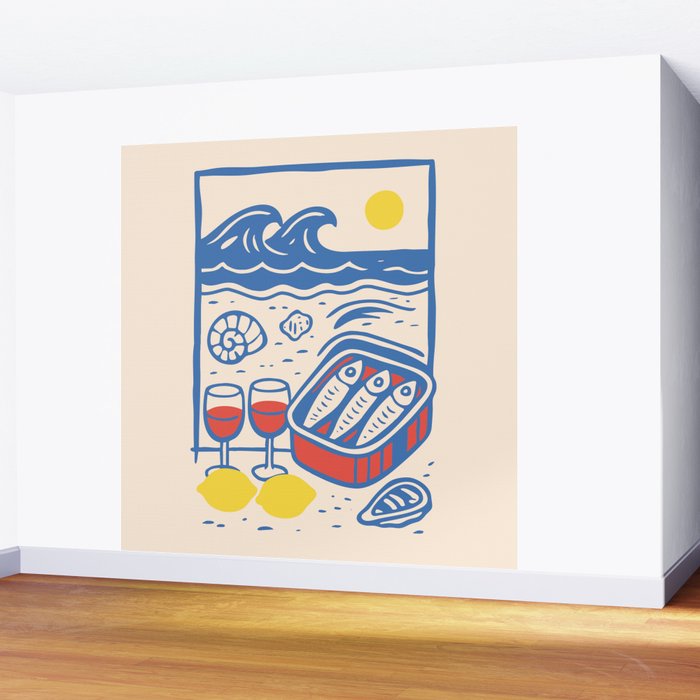 Sardines, Lemons and Wine at the Beach Wall Mural Gallery Image 2