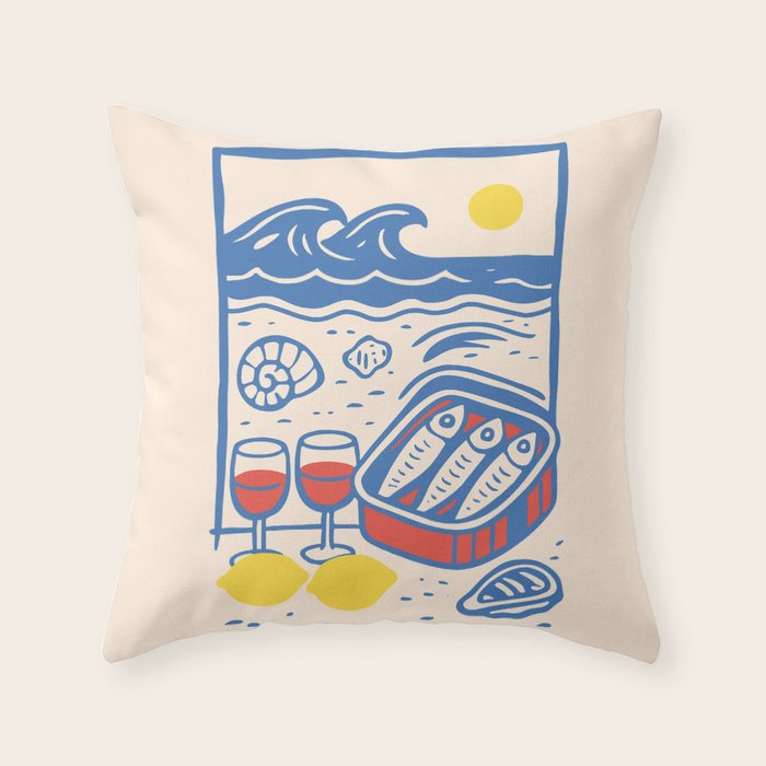 Sardines, Lemons and Wine at the Beach Throw Pillow Gallery Image 6