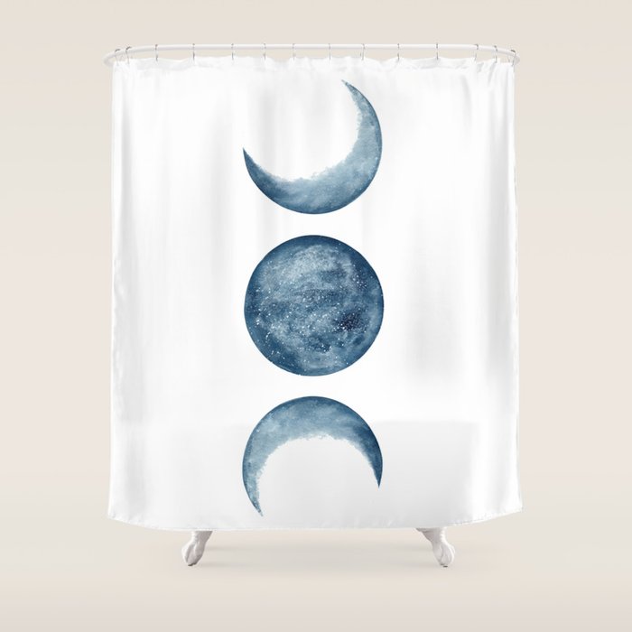 Blue Moon Phases Watercolor Shower Curtain Gallery Image 1
