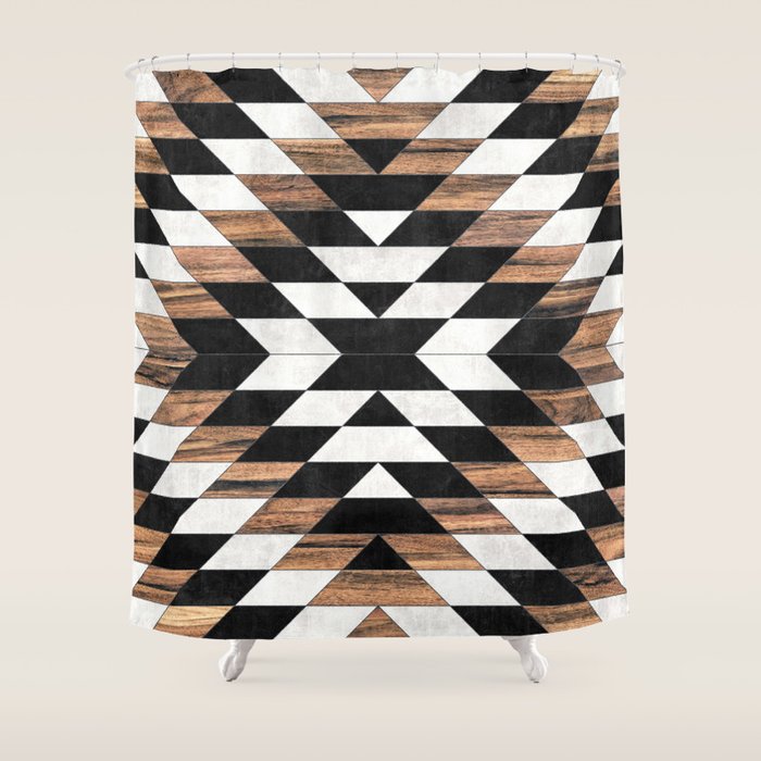 Urban Tribal Pattern No.13 - Aztec - Concrete and Wood Shower Curtain Gallery Image 1
