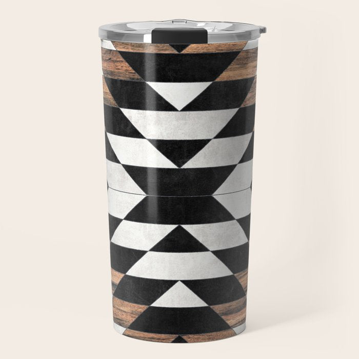 Urban Tribal Pattern No.13 - Aztec - Concrete and Wood Travel Mug Gallery Image 1