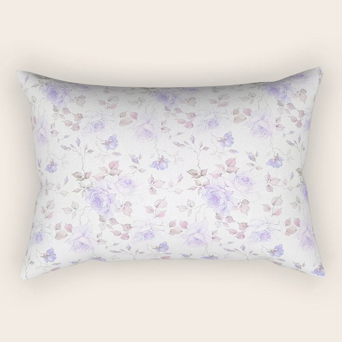 Lavender gray elegant vintage roses floral Rectangular Pillow Gallery Image 1