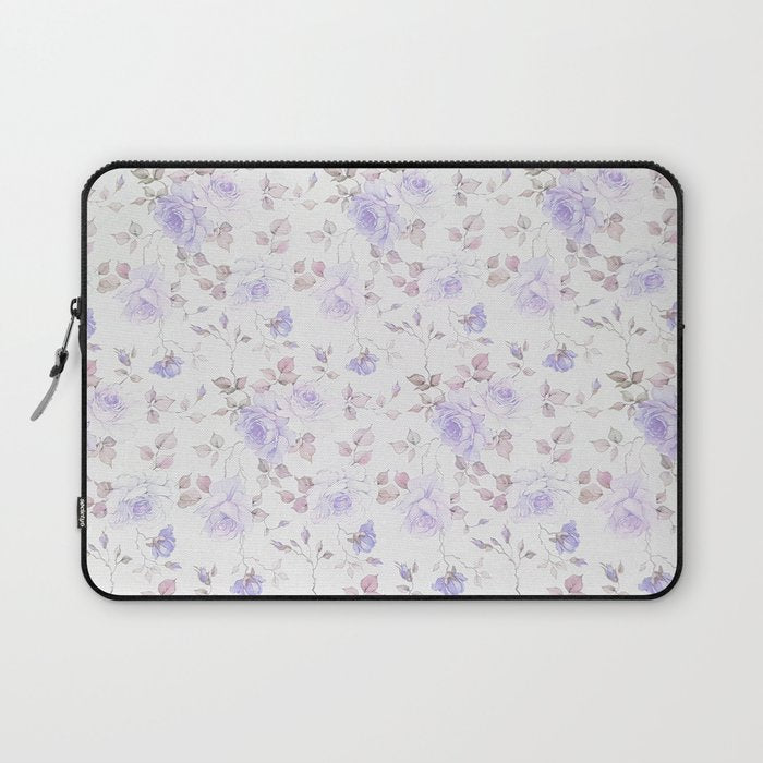 Lavender gray elegant vintage roses floral Laptop Sleeve Gallery Image 1