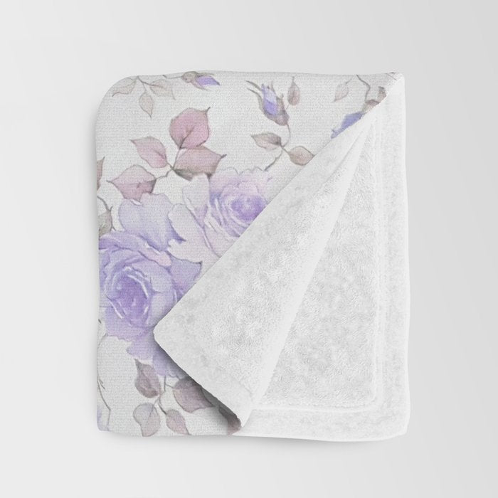 Lavender gray elegant vintage roses floral Throw Blanket Gallery Image 3