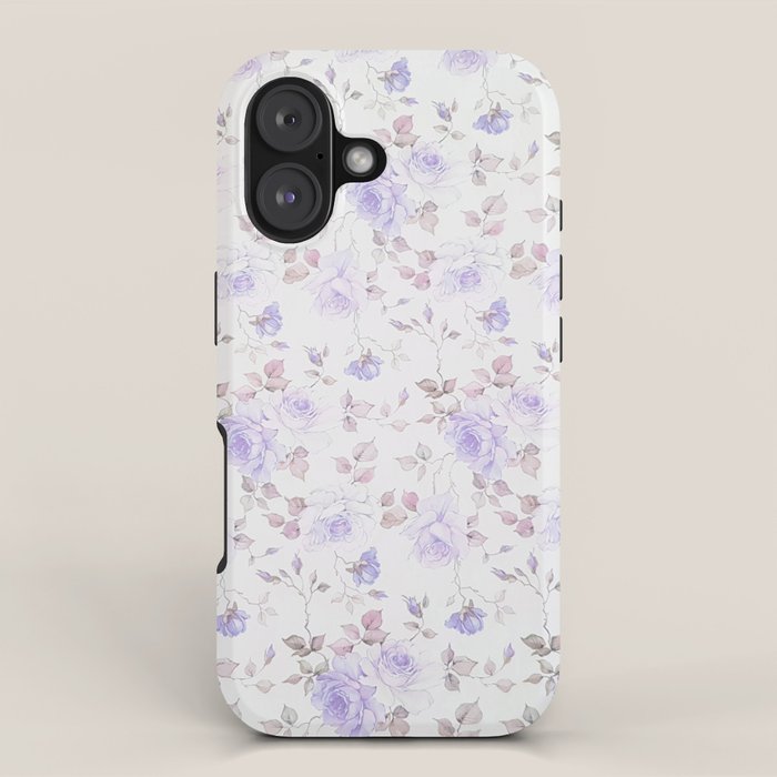 Lavender gray elegant vintage roses floral iPhone Case Gallery Image 1