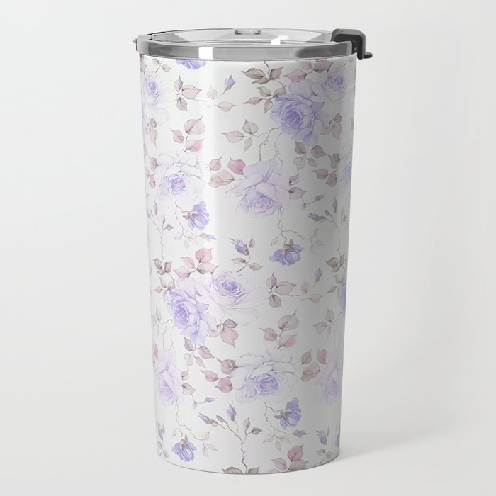 Lavender gray elegant vintage roses floral Travel Mug Gallery Image 2
