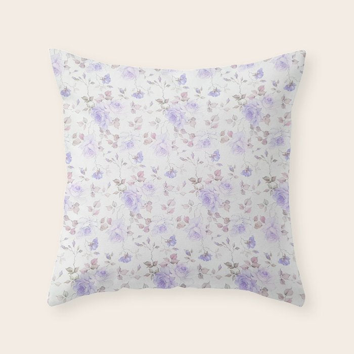 Lavender gray elegant vintage roses floral Throw Pillow Gallery Image 1