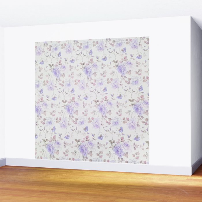 Lavender gray elegant vintage roses floral Wall Mural Gallery Image 2