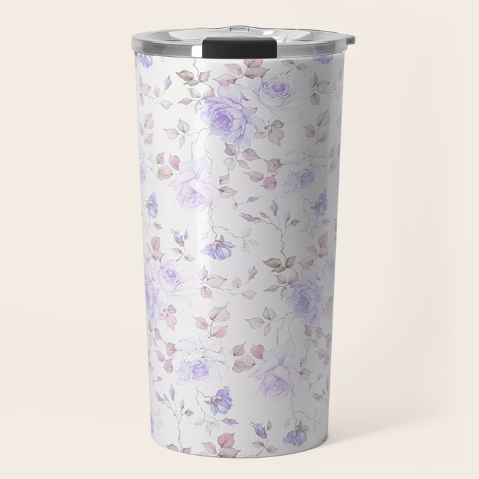 Lavender gray elegant vintage roses floral Travel Mug Gallery Image 1