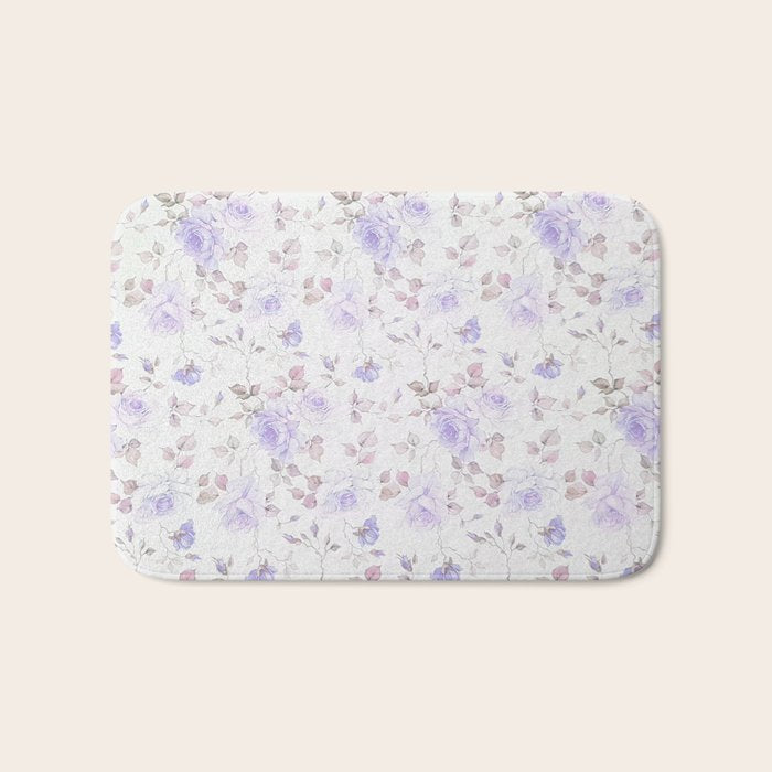 Lavender gray elegant vintage roses floral Bath Mat Gallery Image 1