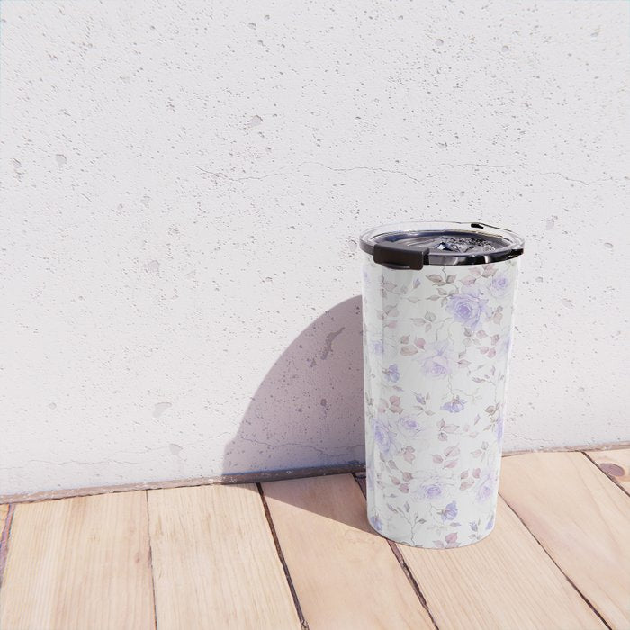 Lavender gray elegant vintage roses floral Travel Mug Gallery Image 4