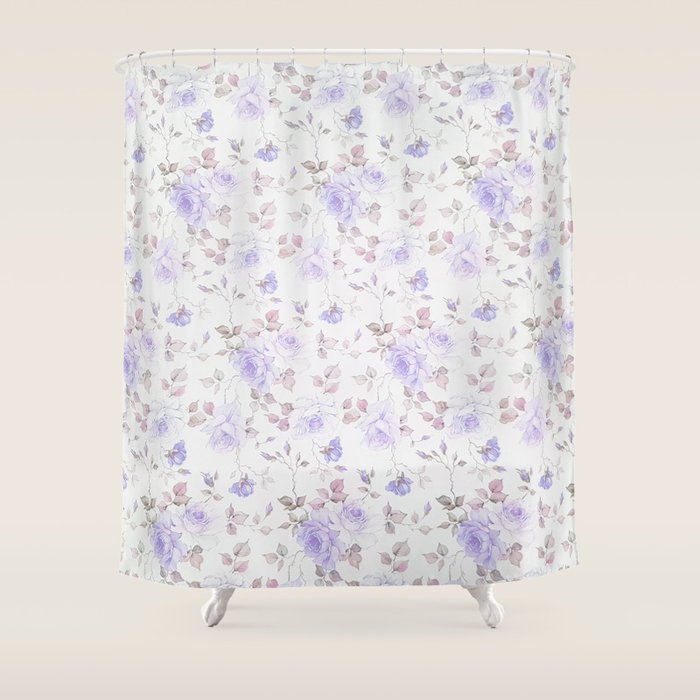 Lavender gray elegant vintage roses floral Shower Curtain Gallery Image 1