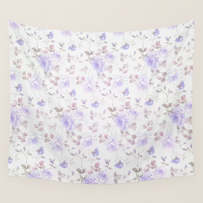 Lavender gray elegant vintage roses floral Wall Tapestry Gallery Image 4