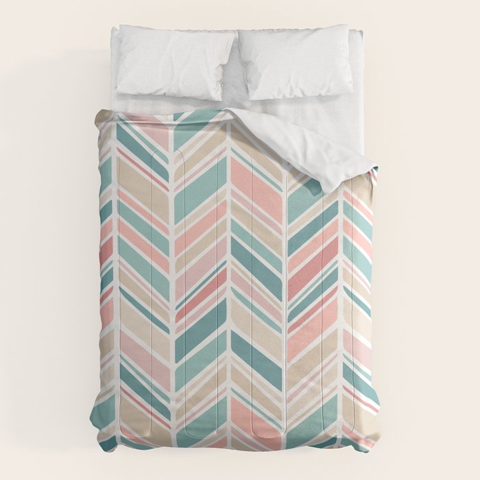 Herringbone Pattern - Cream Coral and Teal Comforter Gallery Image 1