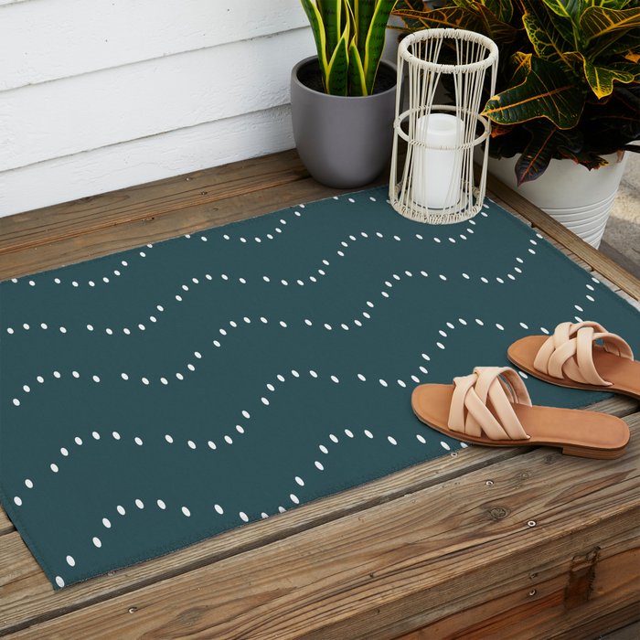 Minimal Boho Striped Teal Outdoor Rug Gallery Image 2