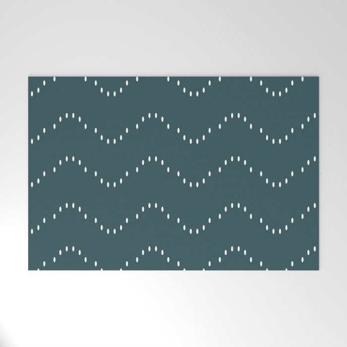 Minimal Boho Striped Teal Welcome Mat Gallery Image 1
