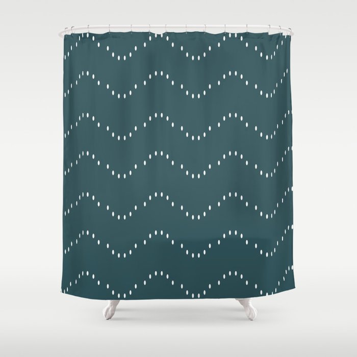 Minimal Boho Striped Teal Shower Curtain Gallery Image 1