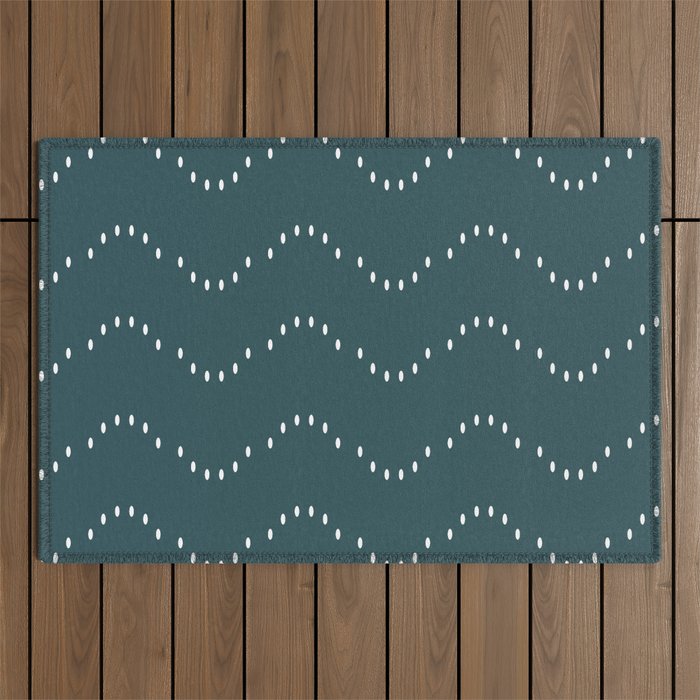 Minimal Boho Striped Teal Outdoor Rug Gallery Image 1