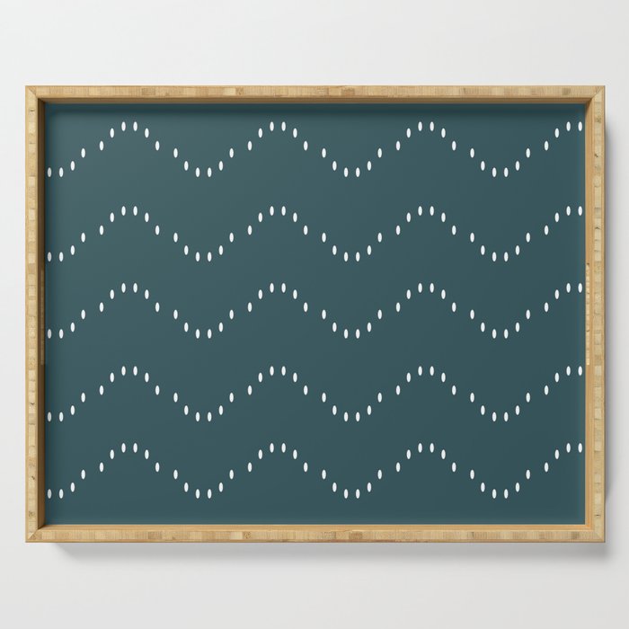 Minimal Boho Striped Teal Serving Tray Gallery Image 1