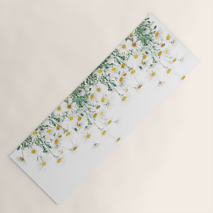white margaret daisy horizontal watercolor painting Yoga Mat Gallery Image 1