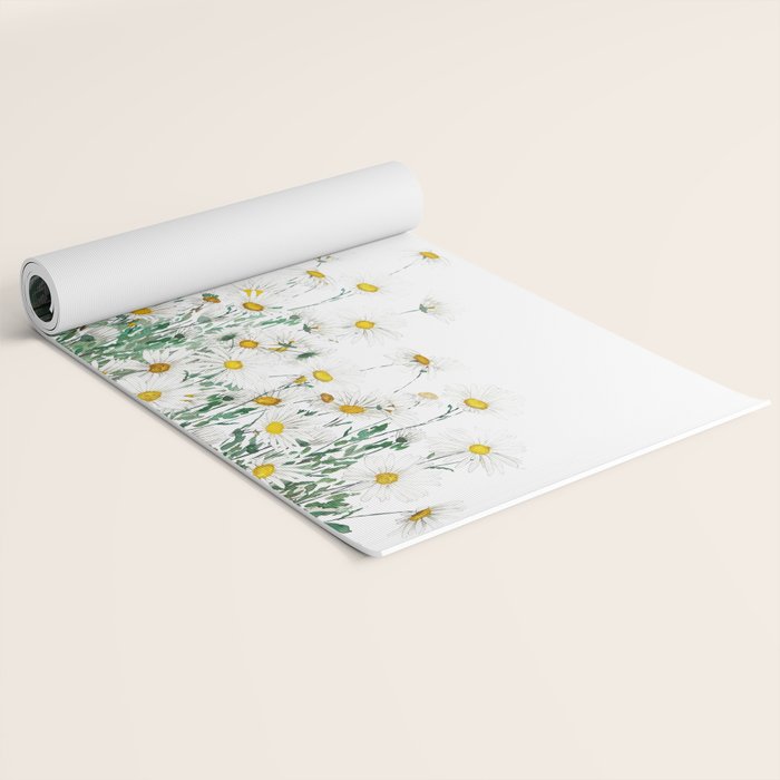 white margaret daisy horizontal watercolor painting Yoga Mat Gallery Image 2