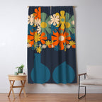 Les Fleurs Cheerful Retro Flowers in Vase Blue Window Curtain Gallery Image 5