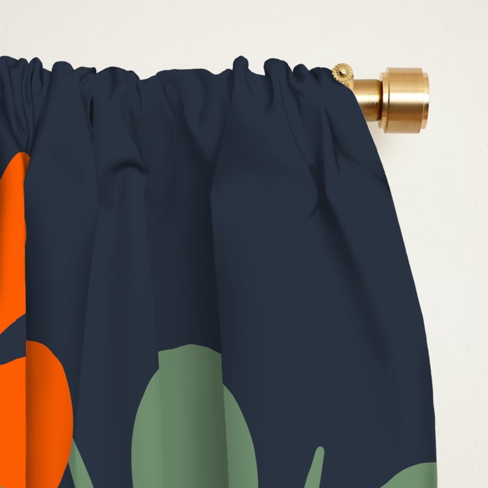 Les Fleurs Cheerful Retro Flowers in Vase Blue Window Curtain Gallery Image 2