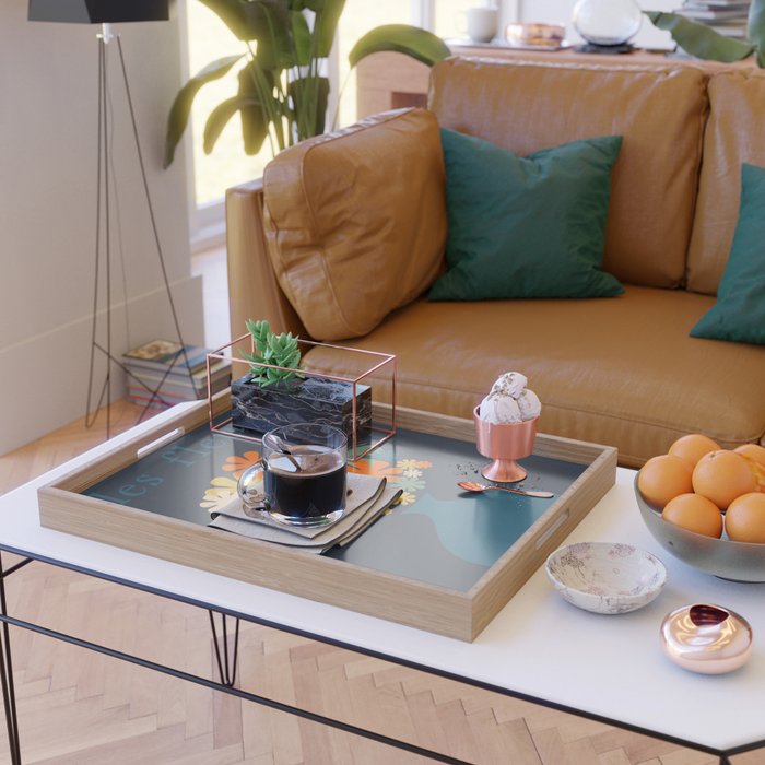 Les Fleurs Cheerful Retro Flowers in Vase Blue Serving Tray Gallery Image 2