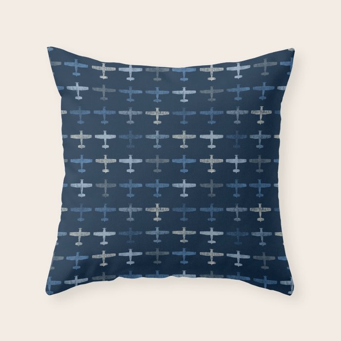 Blue airplane pattern Throw Pillow Gallery Image 6