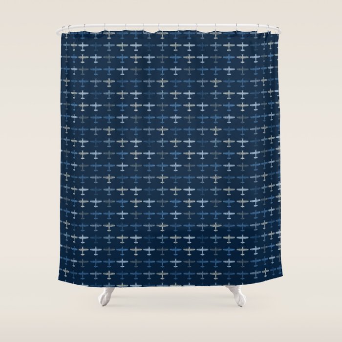Blue airplane pattern Shower Curtain Gallery Image 1
