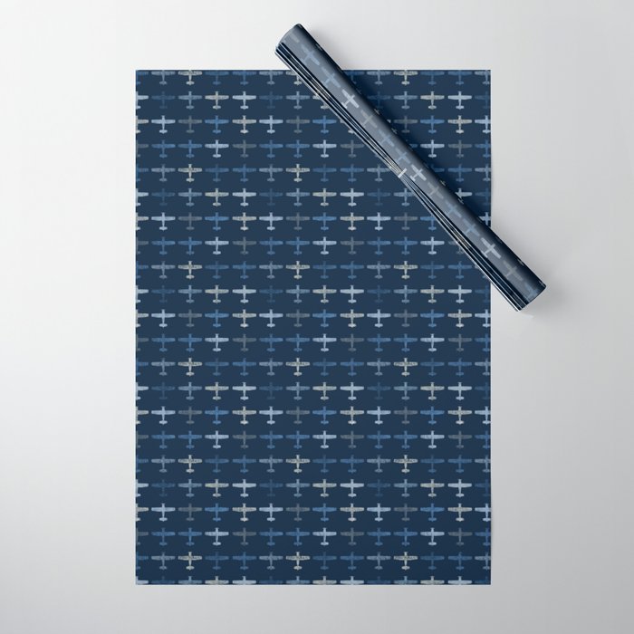 Blue airplane pattern Wrapping Paper Gallery Image 1