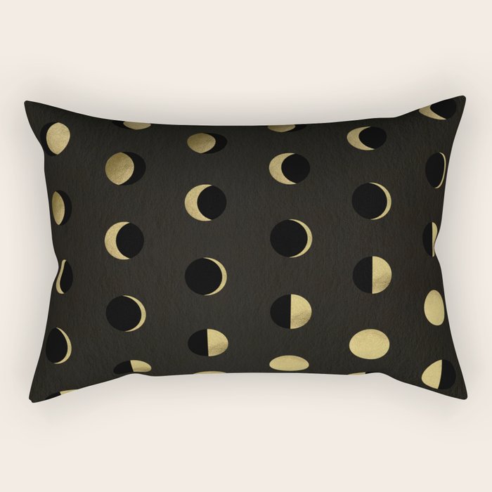 The Lunar Cycle â¢ Phases of the Moon - Black & Gold Palette Rectangular Pillow Gallery Image 2