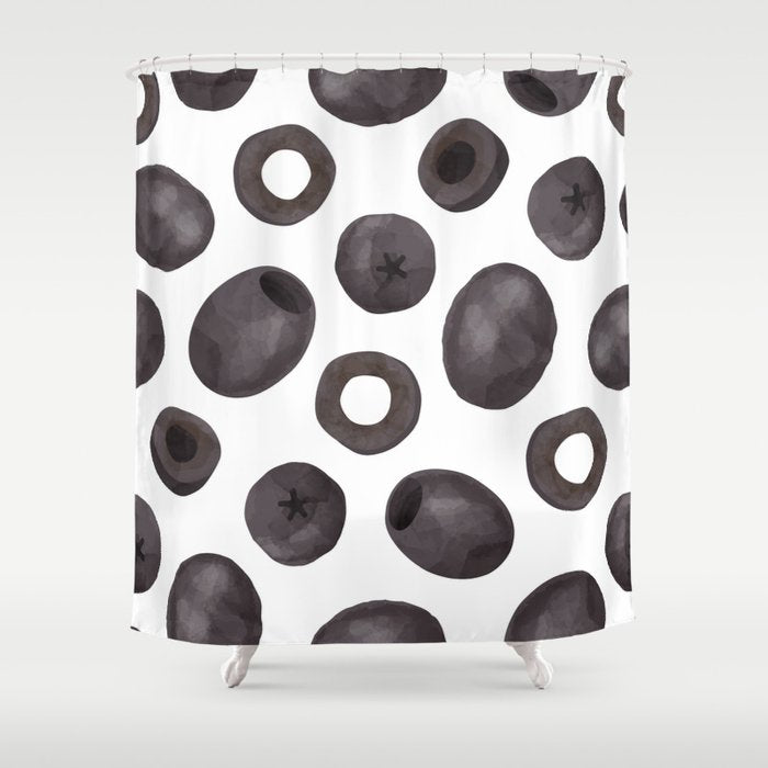 Black olive watercolor pattern print Shower Curtain Gallery Image 1