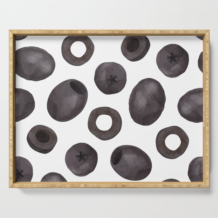 Black olive watercolor pattern print Serving Tray Gallery Image 1