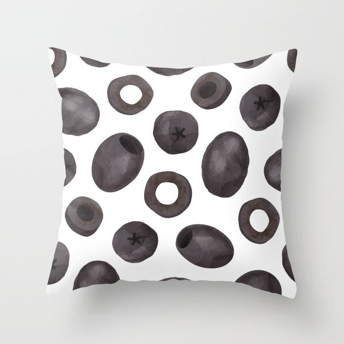 Black olive watercolor pattern print Throw Pillow Gallery Image 6