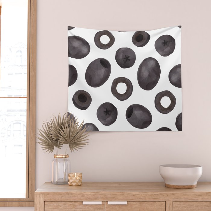 Black olive watercolor pattern print Wall Tapestry Gallery Image 2