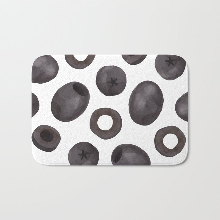Black olive watercolor pattern print Bath Mat Gallery Image 1