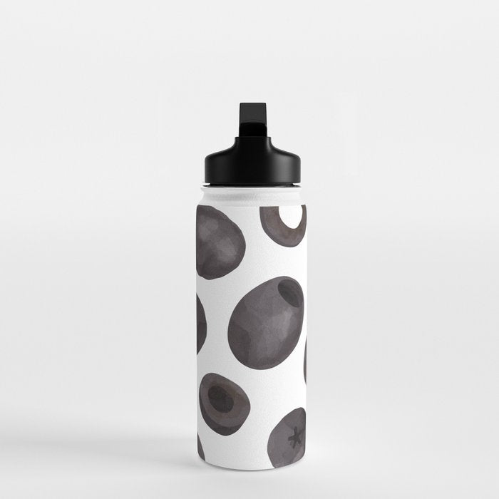 Black olive watercolor pattern print Water Bottle Gallery Image 3