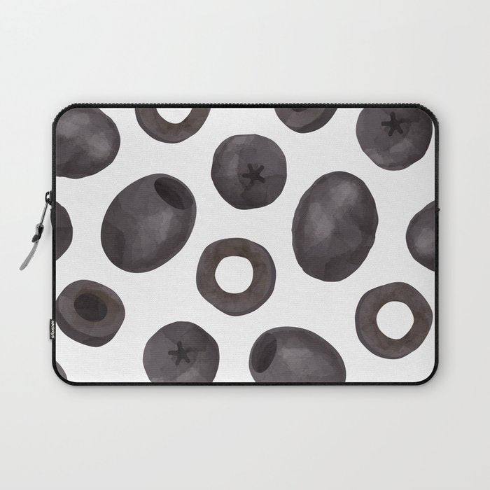 Black olive watercolor pattern print Laptop Sleeve Gallery Image 1