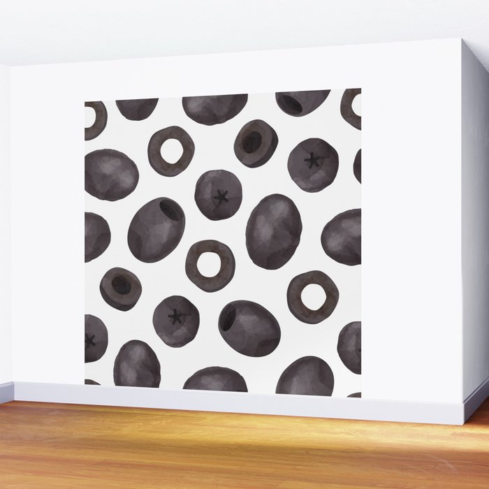 Black olive watercolor pattern print Wall Mural Gallery Image 2