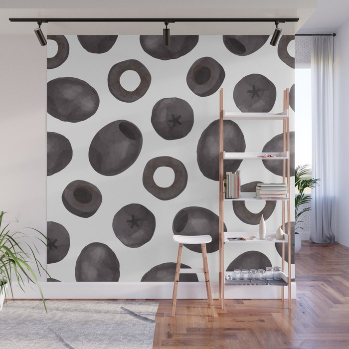 Black olive watercolor pattern print Wall Mural Gallery Image 1