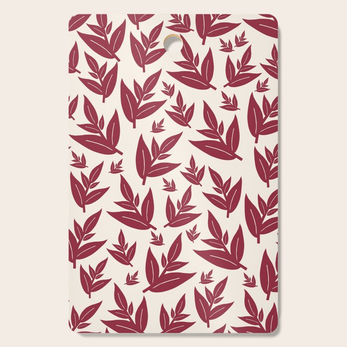 Red On Cream Leaves Cutting Board Gallery Image 1