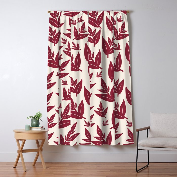 Red On Cream Leaves Window Curtain Gallery Image 1