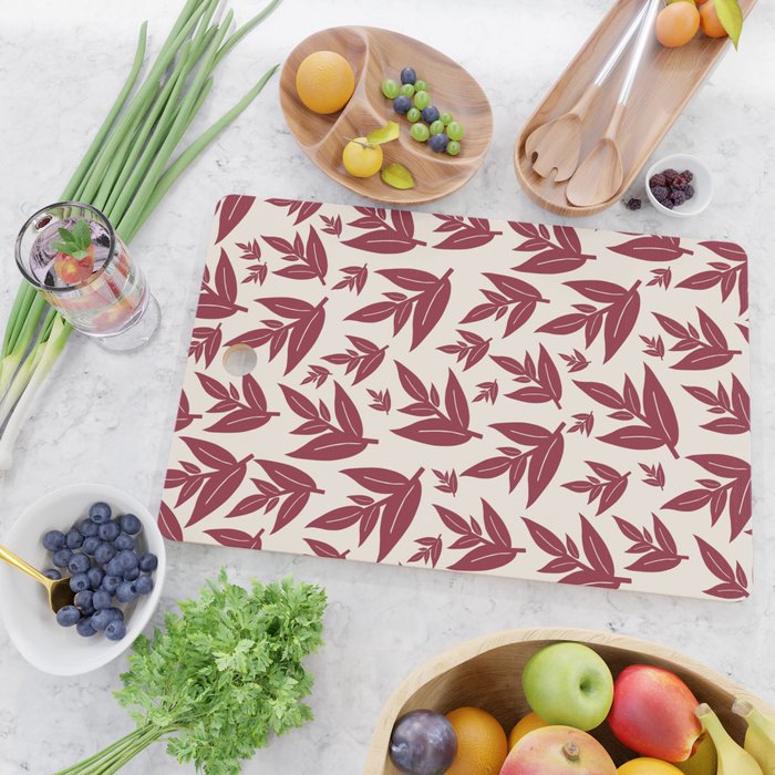 Red On Cream Leaves Cutting Board Gallery Image 2