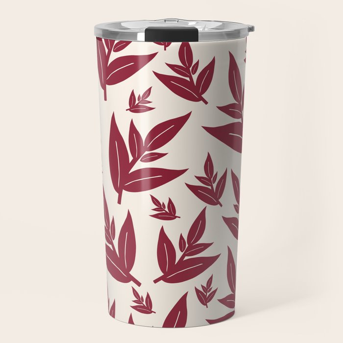 Red On Cream Leaves Travel Mug Gallery Image 1