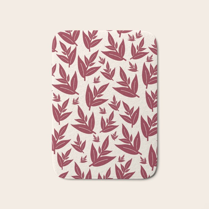 Red On Cream Leaves Bath Mat Gallery Image 1
