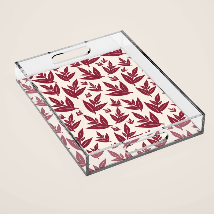 Red On Cream Leaves Acrylic Tray Gallery Image 1
