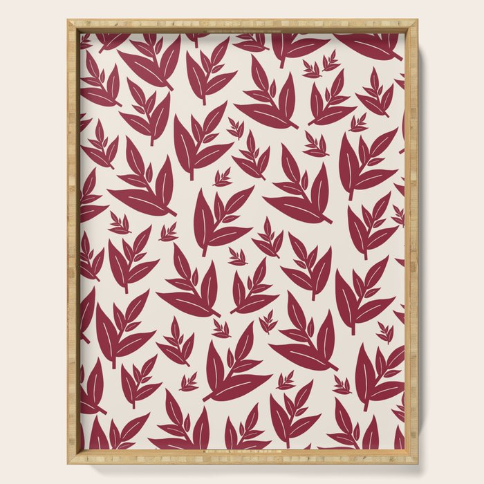 Red On Cream Leaves Serving Tray Gallery Image 1